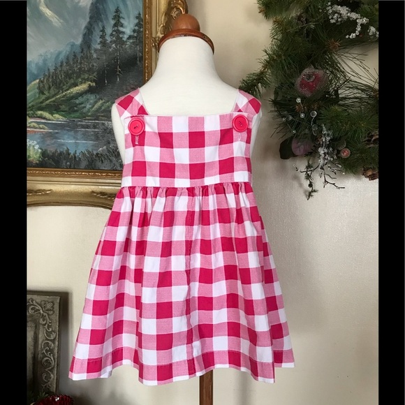 🩷 Pink Sleeveless Pinafore Gingham Flower Dress 2T - Picture 8 of 9